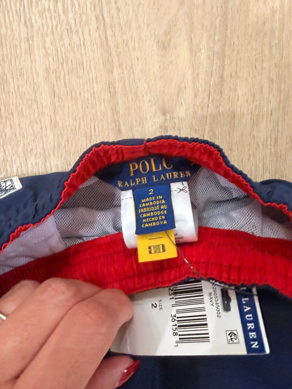 Polo by Ralph Lauren Navy Swim Trunks with Red Trim and White Drawstring